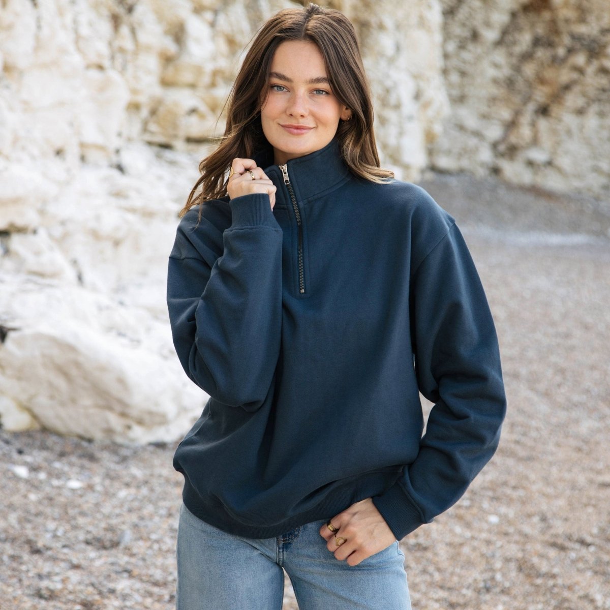 Organic Cotton 1/4 Zip - Plain Sweatshirt