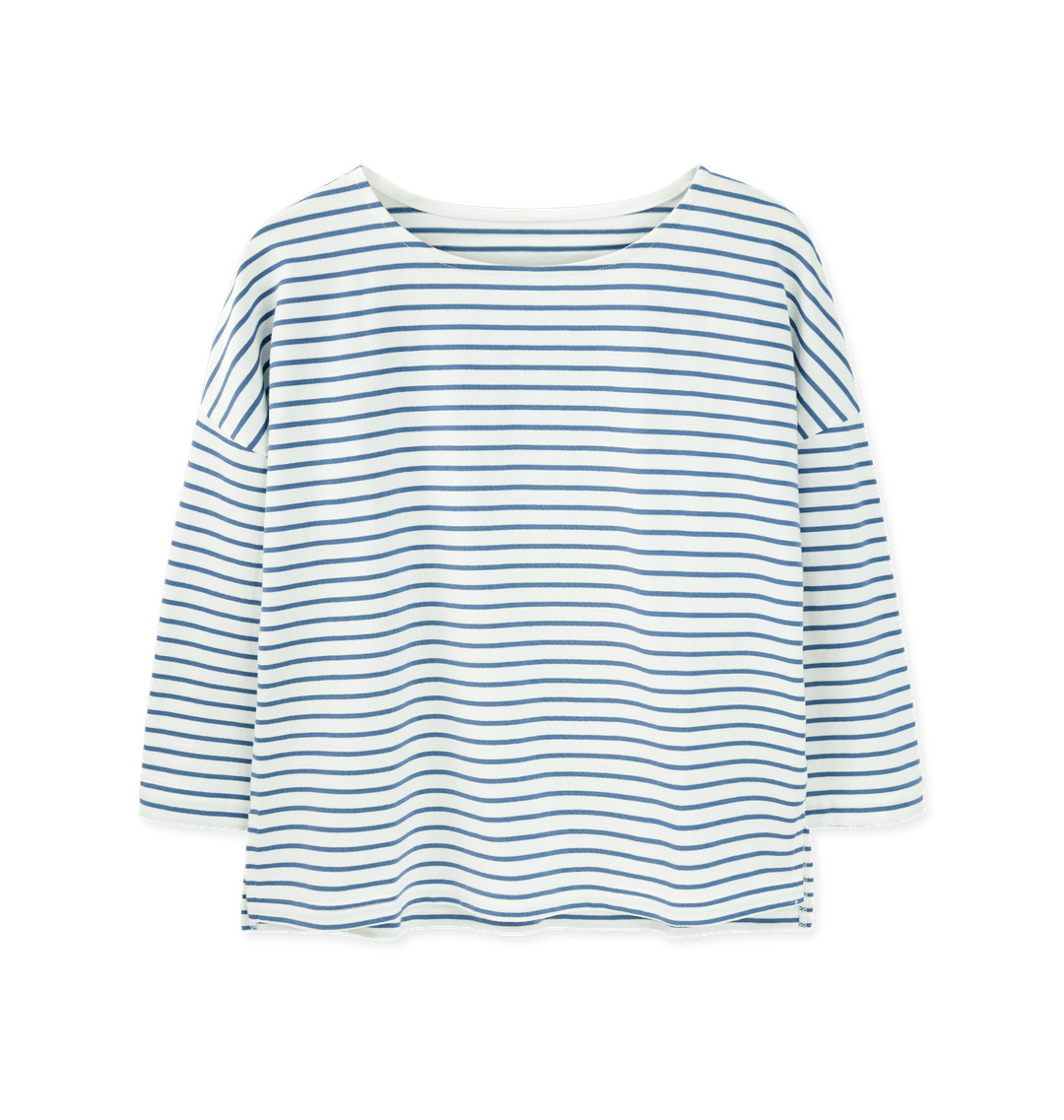 Striped Boat Neck Top - Striped T - Shirts