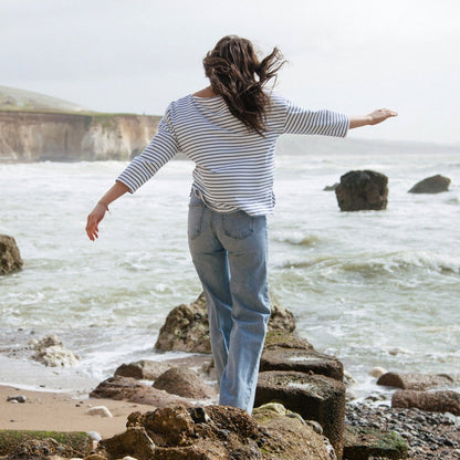 Striped Boat Neck Top - Striped T - Shirts