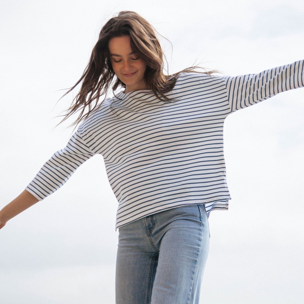 Striped Boat Neck Top - Striped T - Shirts