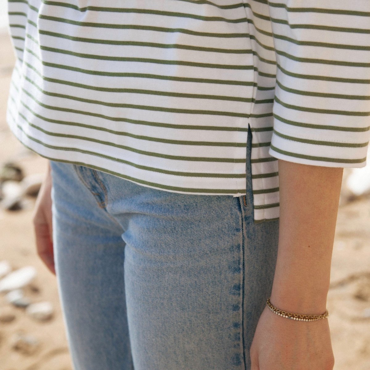 Striped Boat Neck Top - Striped T - Shirts