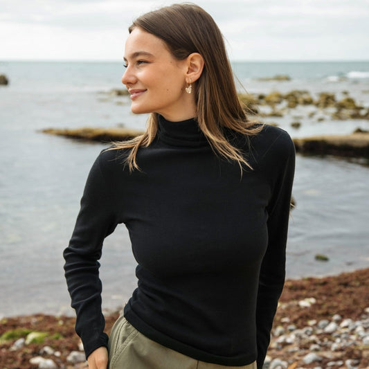 Women's Ribbed Turtleneck Top - Plain T-Shirt